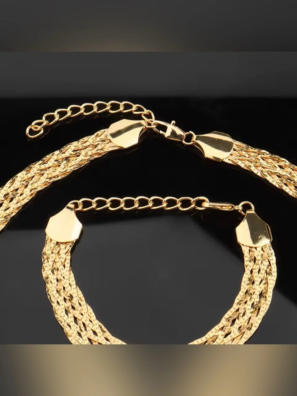 Elegant Gold-Tone Braided Necklace Bracelet& Earring 4 Pieces Set